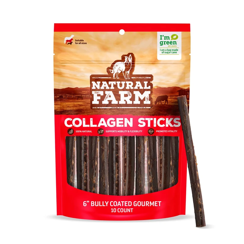 Natural Farm Bâtonnets de Collagène Gourmet Sans Odeur – Enrobage Bœuf Réel, 95% Collagène, 6 po, Pack 10, Pour Petits et Moyens Chiens