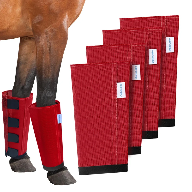 OAHELAKE Bottes anti-mouches en maille pour chevaux – Set de 4, Ajustement universel, Respirantes, Rouge