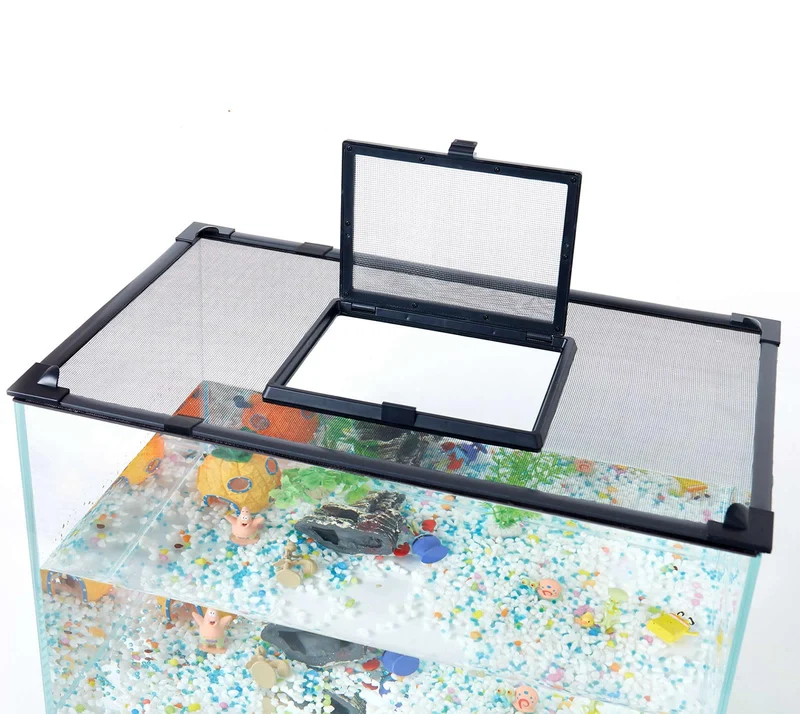 RODENET Couverture Magnétique d'Aquarium – Taille Ajustable 39\" x 19\" – Maille Transparente, Anti-Saut, Fenêtre d'Alimentation
