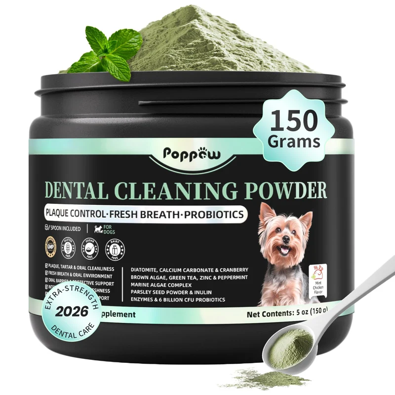 POPPAW Poudre Dentaire pour Chien – Probiotiques 6 milliards CFU, Enzymes & Fraîcheur Menthe Poulet