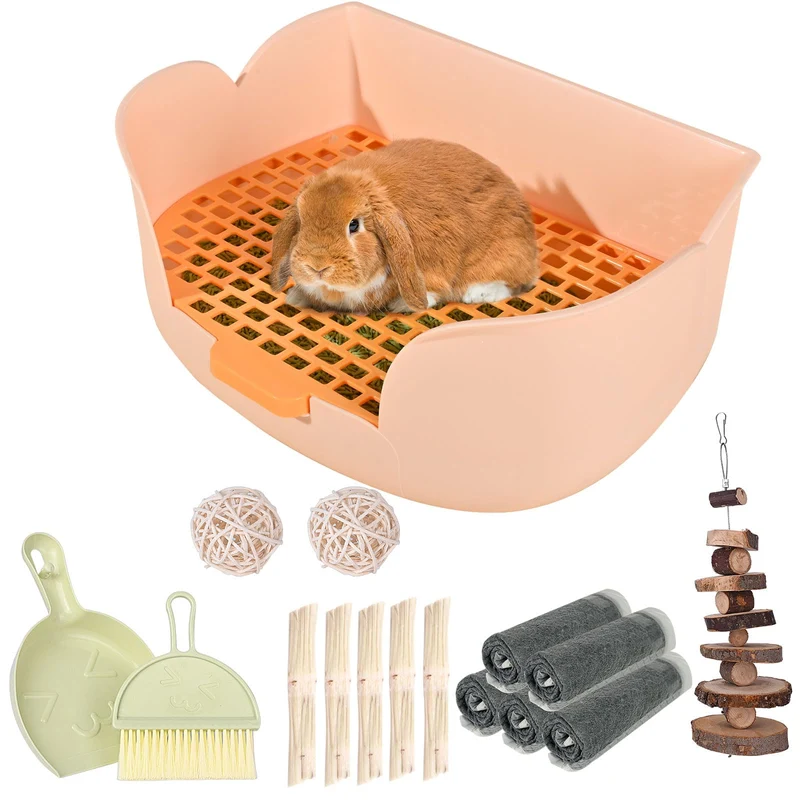RubyHome Grand Bac à Litière pour Lapin – Orange, Facile à Nettoyer