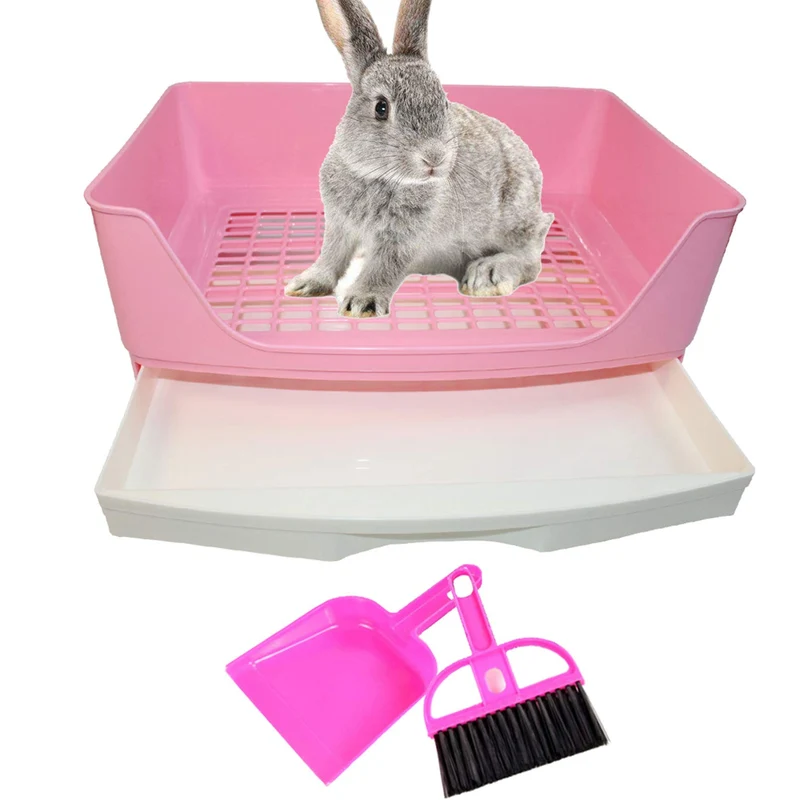 PINVNBY Grand bac à litière pour lapin et petits animaux – Rose