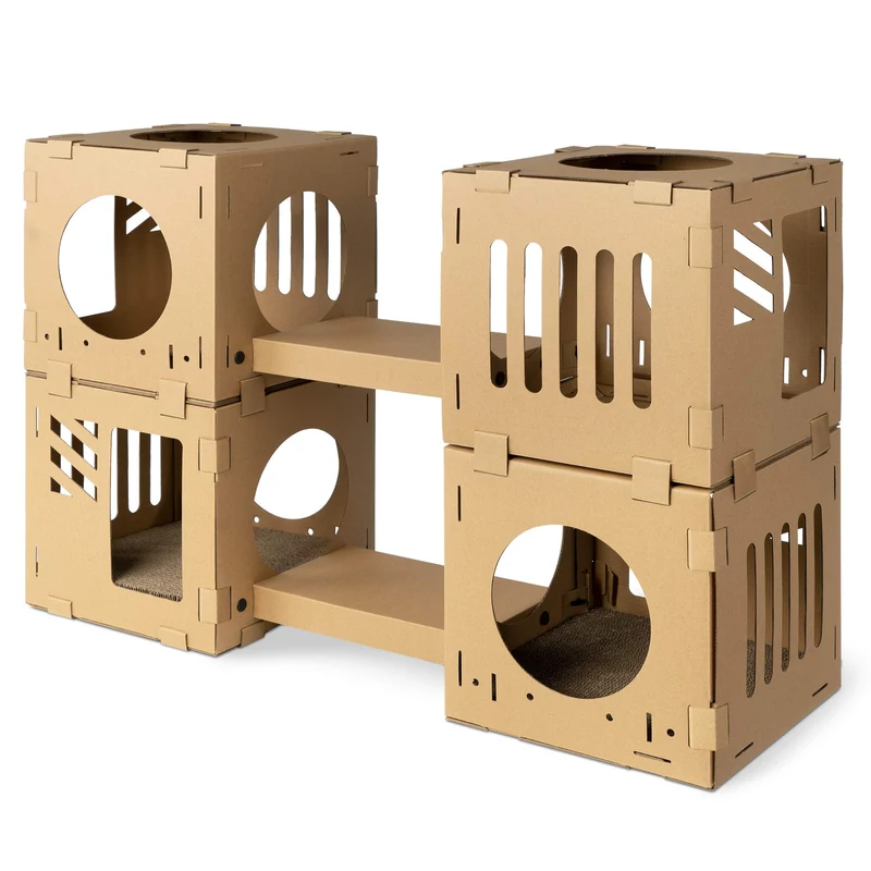 Navaris Maison modulable pour chat en carton – Tour de jeu DIY avec 4 cubes et 2 ponts