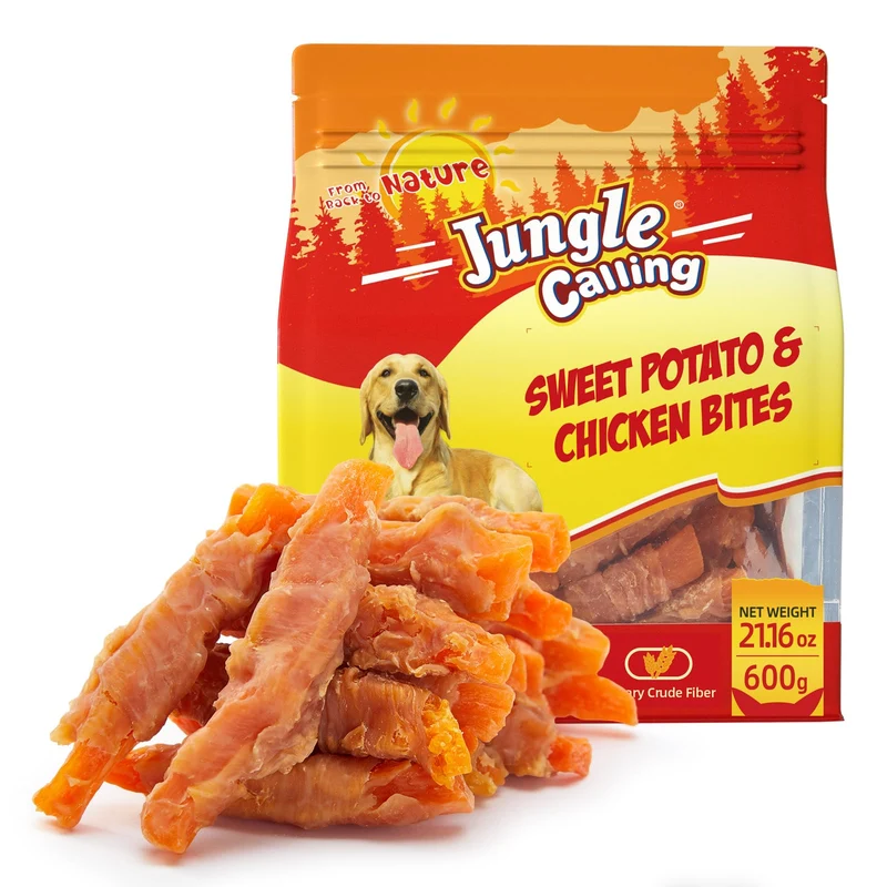 Jungle Calling – Friandises pour Chiens Moyens/Large (21,2 oz) Poulet & Patate Douce, Sans Céréales, Sans Cuir
