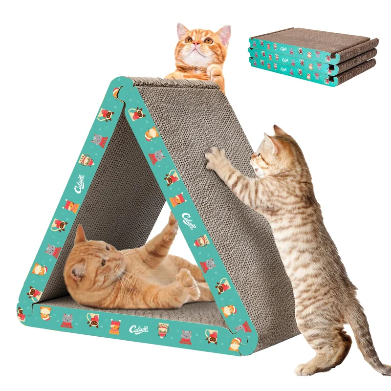 CATISM Grattoir pour chat — Triangle pliable à 6 faces, carton durable et recyclable (lot de 3)