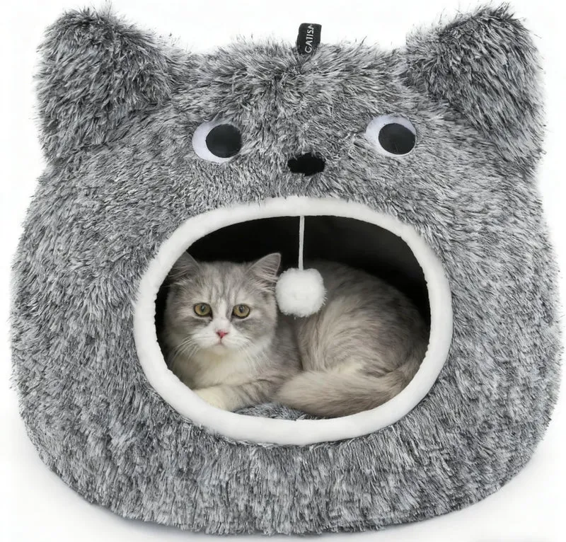 CATISM Lit-cabane pour chats – Nid intérieur doux, lavable, coussin amovible et base antidérapante (grand modèle)
