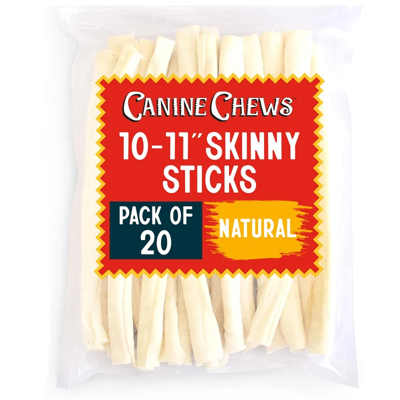 Canine Chews Rouleaux Skinny Rawhide 10–11 pouces – 20 pièces pour petits et moyens chiens