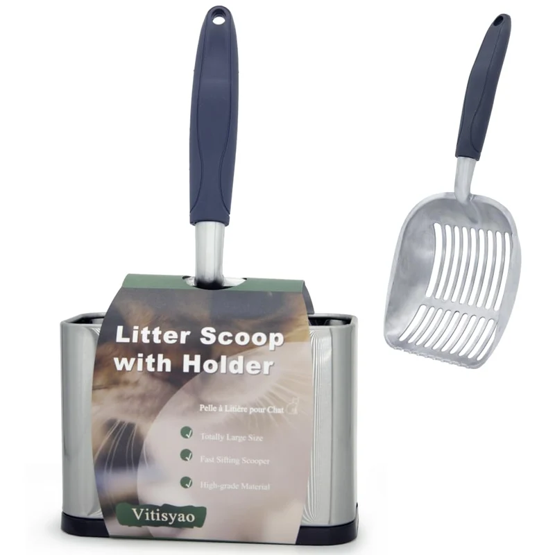 Vitisyao Pelle-litière Métallique avec Support – Litière pour Chats en Acier Inox et Aluminium