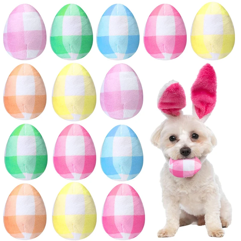 Leyndo 24 œufs pastel à carreaux – jouets peluche pour chiens moyens et petits IFS2263-24