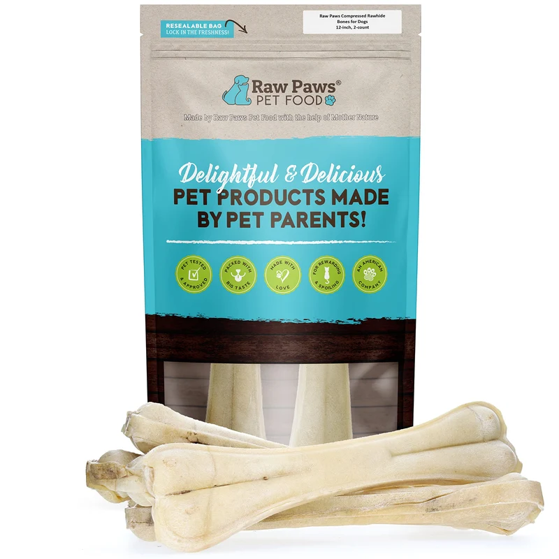 Raw Paws Os de cuir comprimé 12 pouces - Lot de 2 - Fabriqué aux États-Unis - Pour Grands Chiens