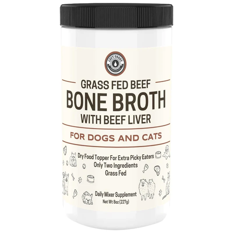 Left Coast Performance – Bouillon d'os et foie de boeuf lyophilisé en poudre pour chiens et chats – 226 g
