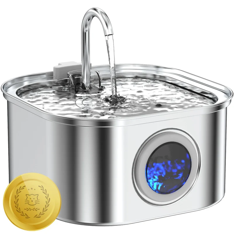 Fontaine d'eau Lawfery pour chat en inox 3,2 L – pompe silencieuse, adaptée aux foyers multi-animaux