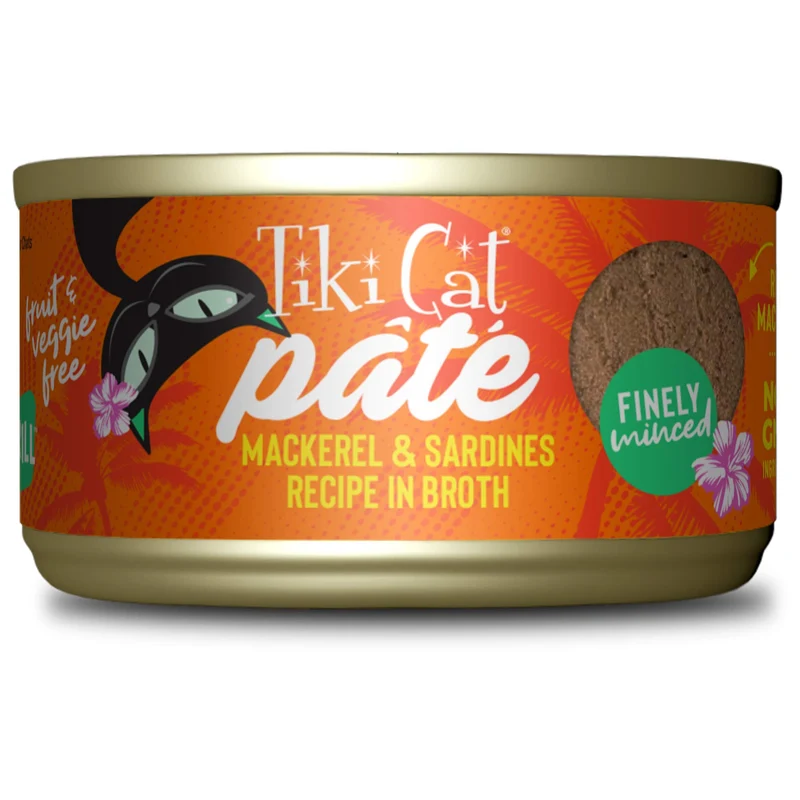 Tiki Cat Grill Pâté Maquereau et Sardines – Protéines Élevées, 100% Non-GMO, Nourriture Humide pour Chats (Boîtes 2,8 oz, Pack de 12)