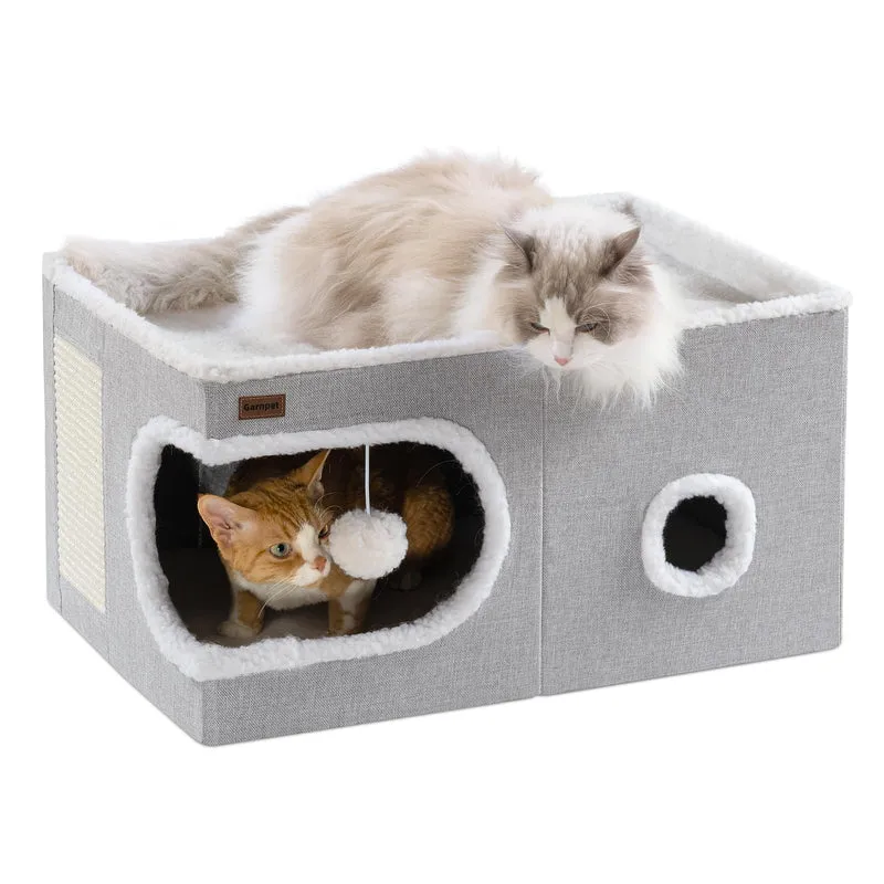 Lit Garnpet pour chat d'intérieur – Cabane cube et tapis à gratter, gris, grand format