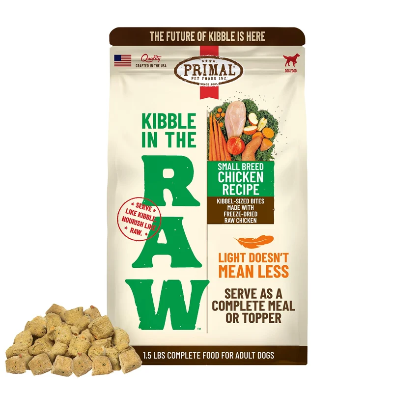 Primal Croquettes Cru Lyophilisées pour Petites Races — Protéine Crue et Ingrédients Entiers, Prêt à Servir, Fabriqué aux États‑Unis, Sachet 1,5 lb