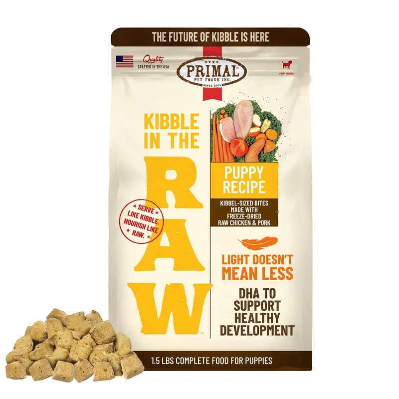 Primal Pet Foods — Croquettes Crues Lyophilisées pour Chiens, Recette Chiot Prête à Servir, Protéines Crues, Ingrédients Entiers, Fabriqué aux États‑Unis, 1,5 lb