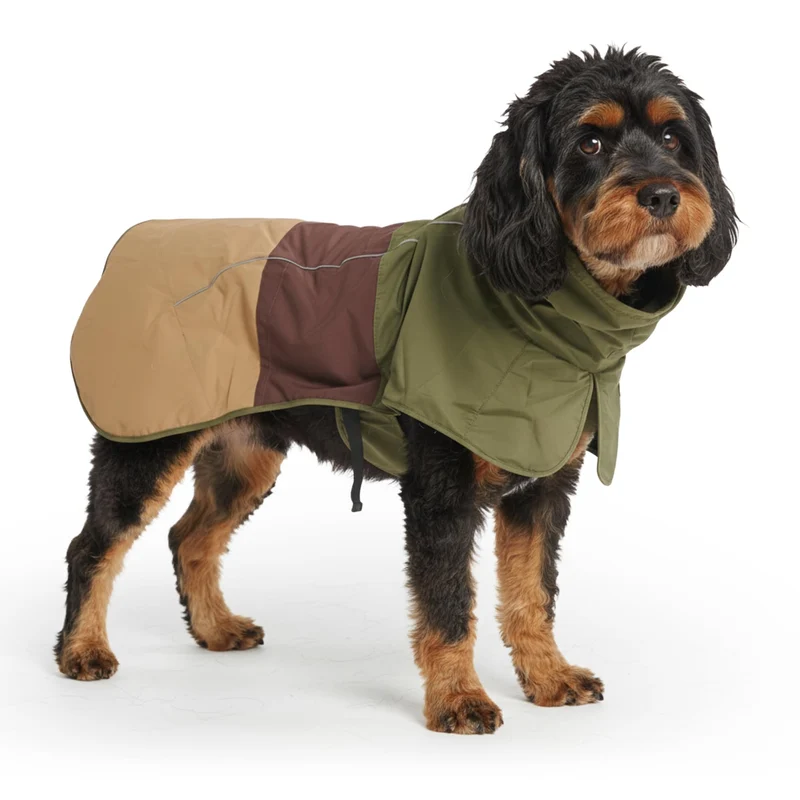 Spark Paws Manteau de pluie pour chien — Imperméable et coupe-vent, protection complète du corps, taille 2XL, Vert/Brun/Tan