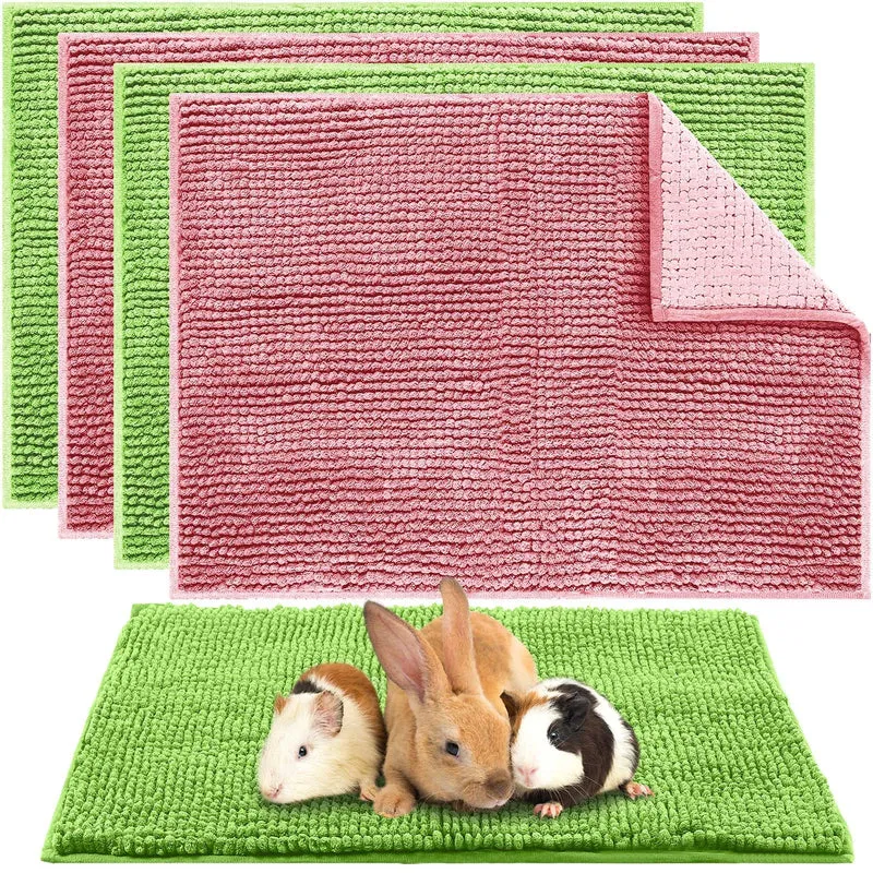 Amylove – 4 Tapis Liner Lavables en Chenille Microfibre pour Cage de Cochon d’Inde 12x12 pouces (30x30 cm), Vert et Rose