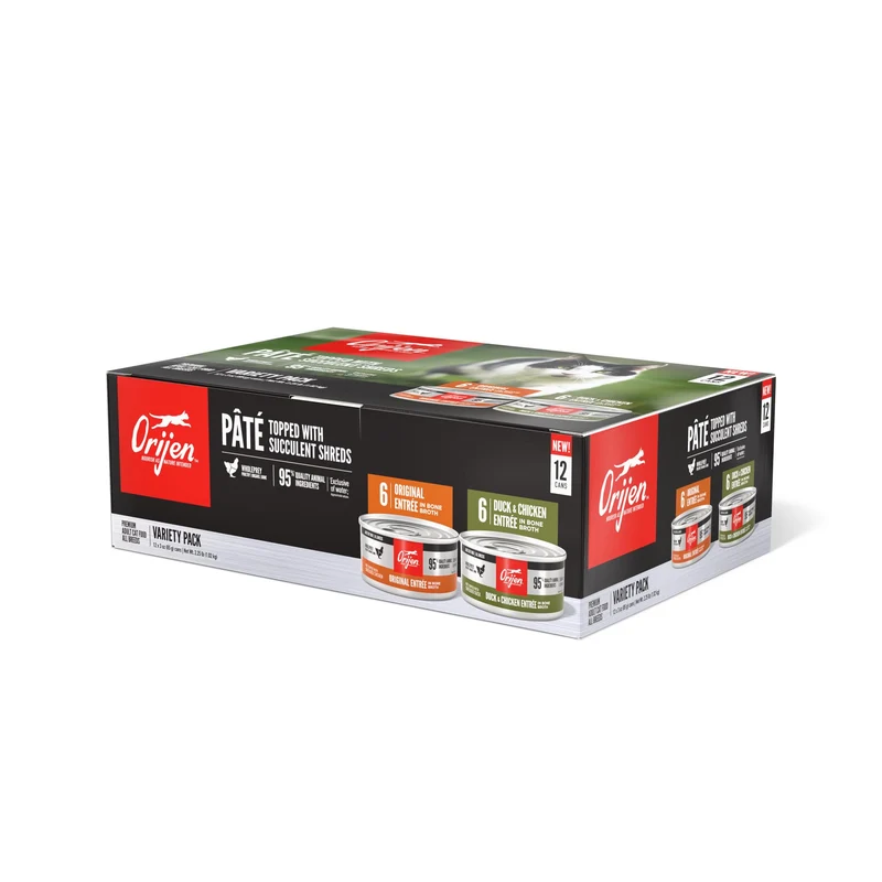 ORIJEN Pâté Humide Premium pour Chat – Variété Original et Canard & Poulet, Boîtes 3oz (12 boîtes, 6 de chaque recette)