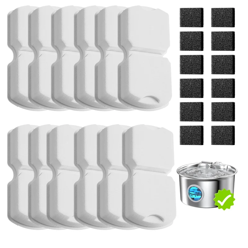 UMOCUOY Filtre Fontaine Chat – 24 Filtres (12 Charbon Actif + 12 Mousse) – Compatible 2,6 L