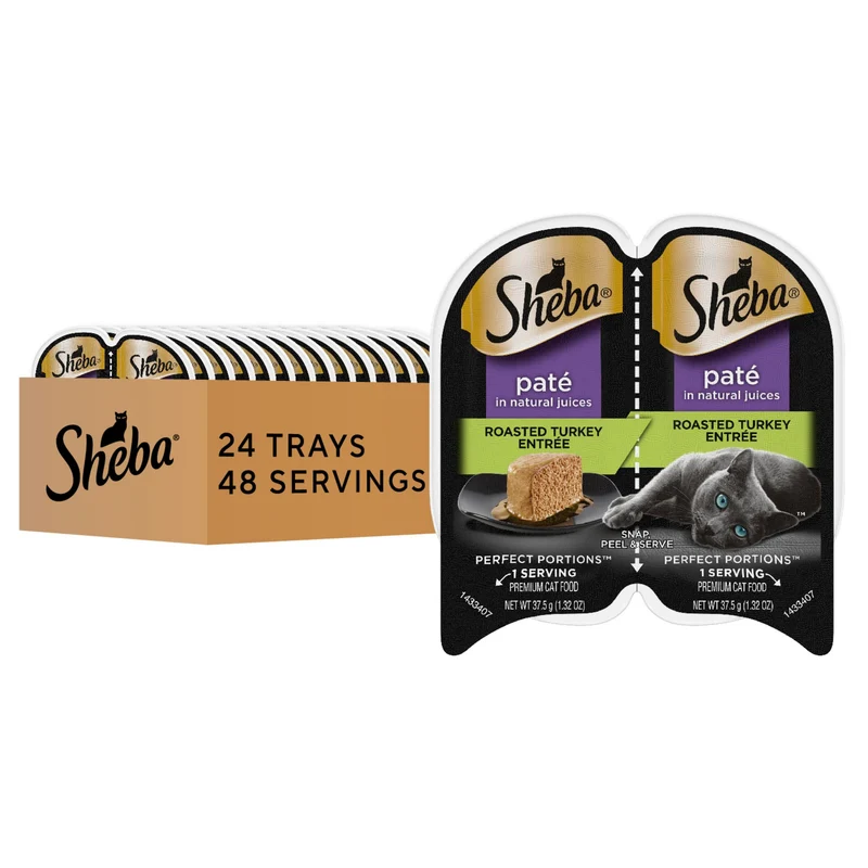 Sheba Perfect Portions Pâté Dinde Rôtie – Entrée humide pour chat, Twin-Pack 2 x 2,6 oz (24 boîtes, 48 portions)