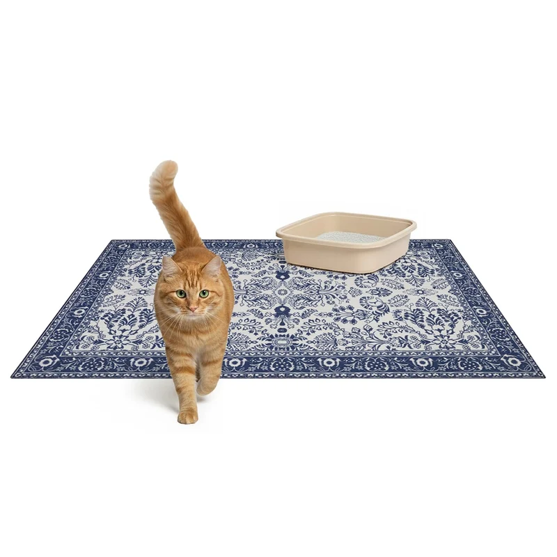 Tapis lavable pour litière Lovewag Pets – Lot de 2, grand 36x48 po, imperméable et antiderapant, Indigo Garden