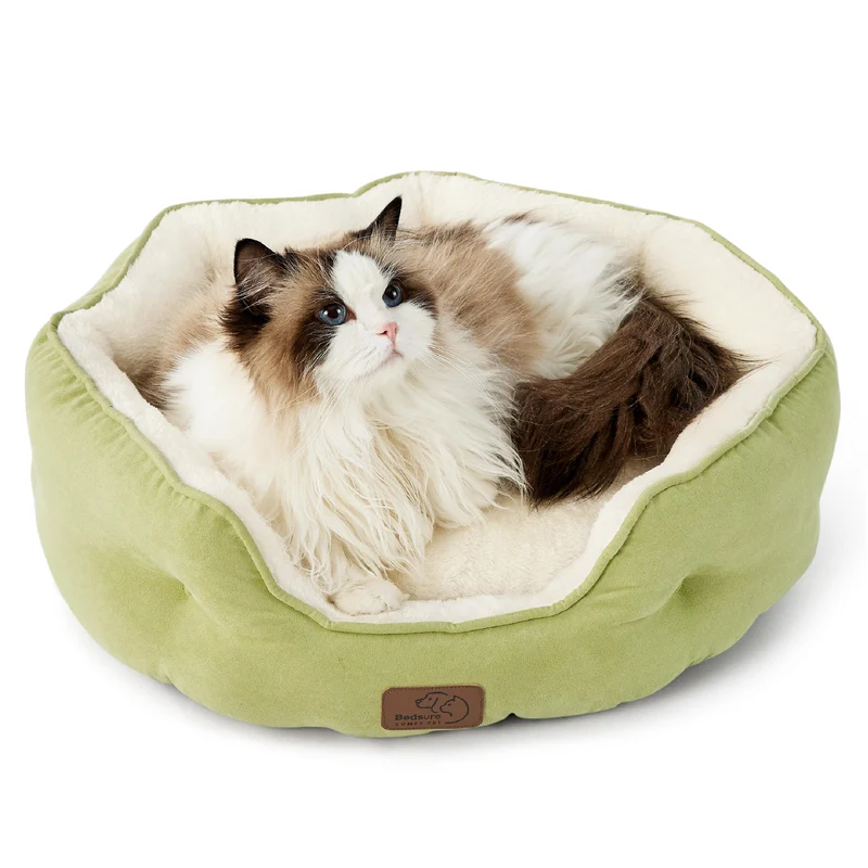Bedsure Nids pour Petits Chiens et Chats – Nid Rond Lavable, 20 po, Vert