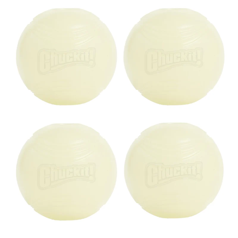 Chuckit! Boules lumineuses Glow in the Dark pour chiens — Taille moyenne 2,5 pouces, Lot de 4