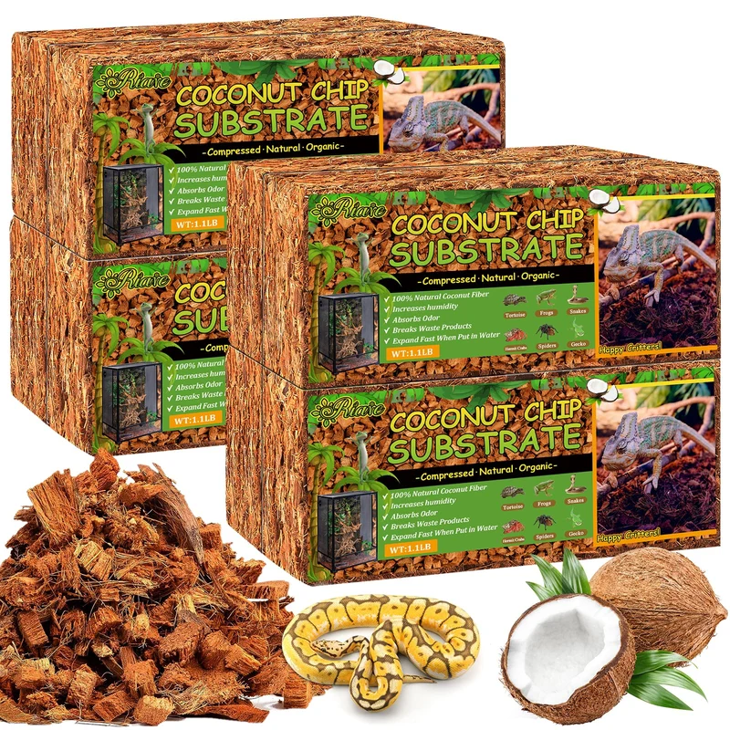 Riare Lot de 8 Substrat Coco pour Reptiles – Copeaux Compressés de Coco, Substrat terrarium pour serpents, tortues et plus