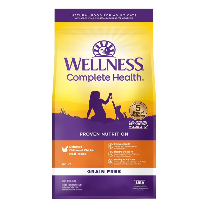 Wellness Complete Health – Croquettes sans céréales au poulet pour chat adulte, sac de 11,5 lb