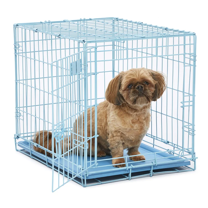 MidWest iCrate Bleu 24 pouces pour petits chiens (12–20 lb) – Cage pliante avec diviseur et plateau étanche