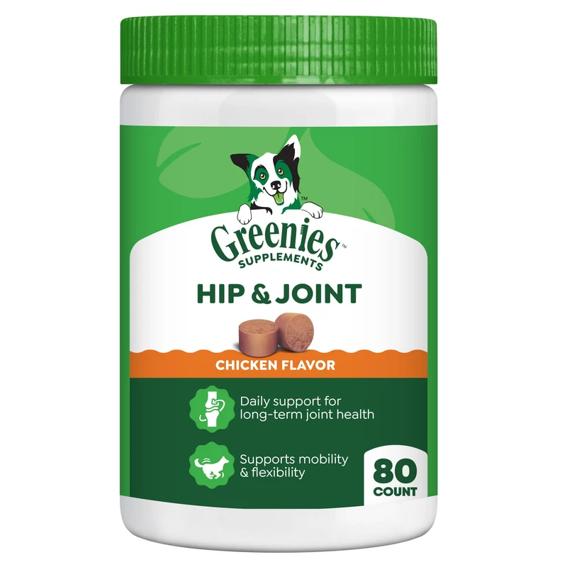 Greenies Suppléments Hanches et Articulations pour Chiens — Glucosamine & Chondroïtine, Goût Poulet, 16,2 onces, 80 bouchées