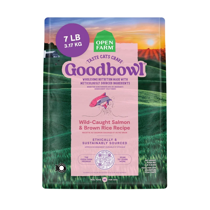Open Farm Goodbowl - Croquettes pour chat riches en protéines (saumon sauvage & riz brun), 7 lb