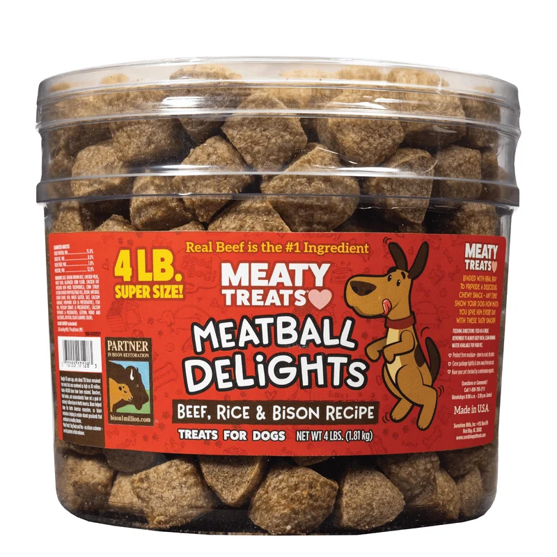 Meaty Treats Meatball Delights: Boulettes Boeuf, Riz et Bison pour Chiens – Tub 4 Livres | Fabriqué aux Etats-Unis