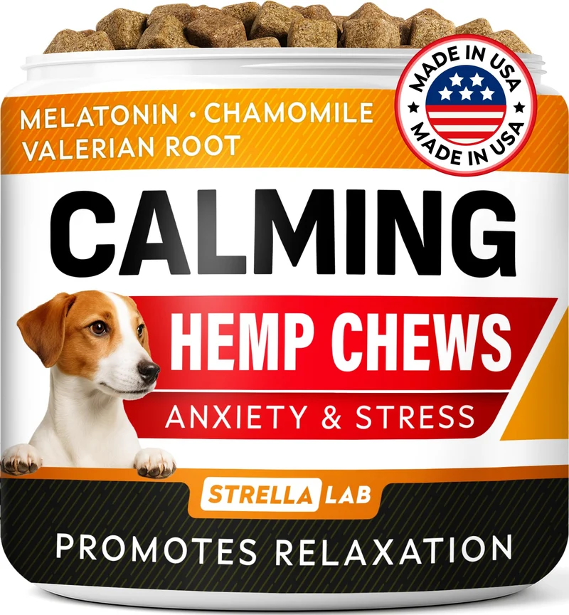 STRELLALAB Vet – Bouchées calmantes au chanvre pour chiens | Sommeil naturel et réduction du stress - Bacon