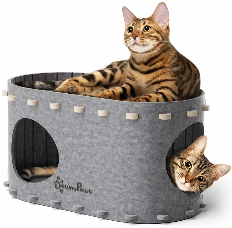 DownyPaws PeekaPurr — Maison pour Chat Indoor, Caverne Douce et Résistante jusqu’à 10 kg