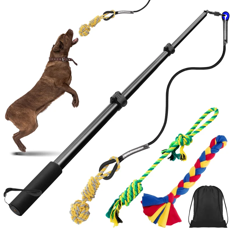 Ycozy Flirt Pole pour Chiens – Tige Rétractable et 3 Jouets Remplaçables, Entraînement Extérieur et Jeu (Poteau 40,6 po)