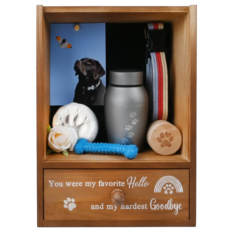 Favonuovy Boîte-Mémoire pour Chien 9,25x13 avec Tiroir Arc-en-Ciel – Cadeau de Deuil et Mémoire