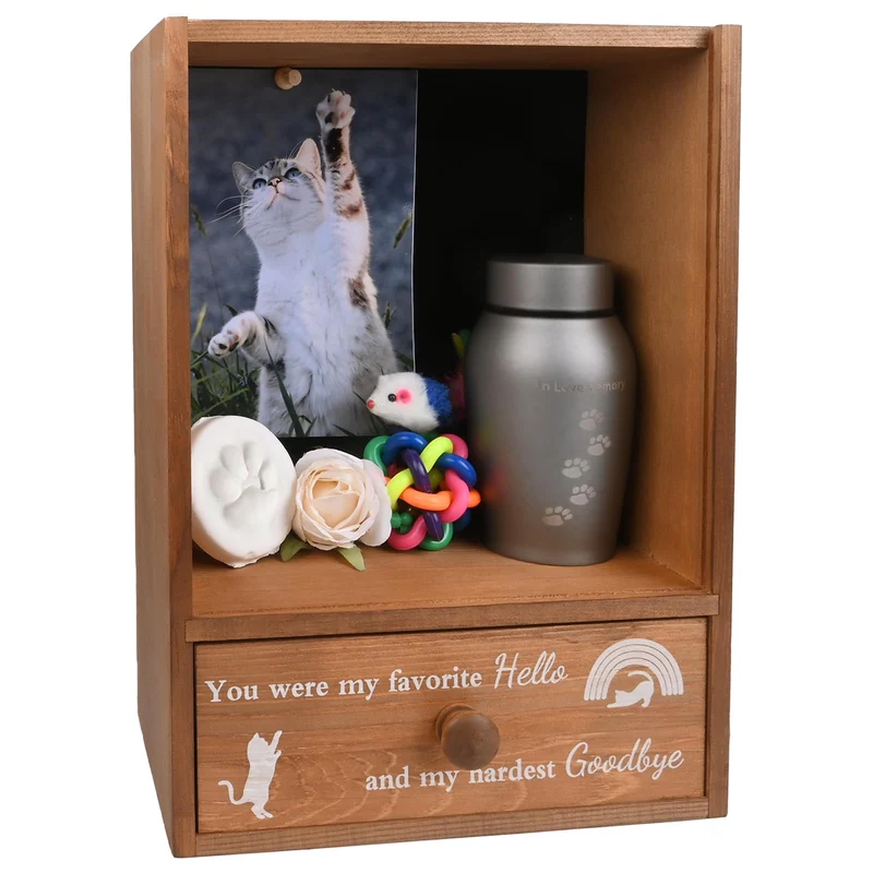 Favonuovy Cadre-mémoire pour Animaux — 9,25 x 13 po, Cadeau de deuil et de souvenir pour chat avec tiroir arc-en-ciel
