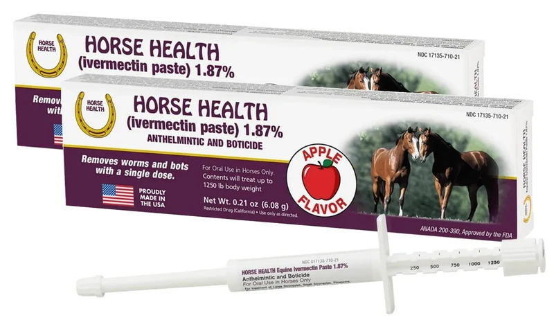 Paste d’ivermectine 1,87% pour chevaux – Goût pomme, seringue pré-mesurée (2 tubes, 6,08 g chacun) | Generic