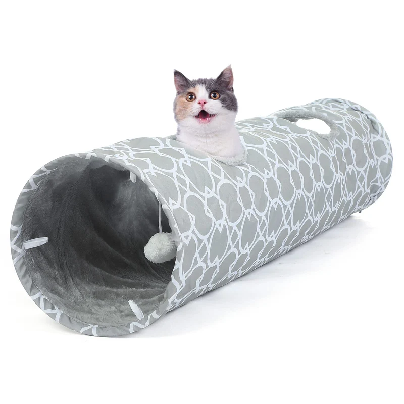 LUCKITTY Tunnel Géométrique Droit pour Chats – Diamètre 30 cm, Pliable, Balles