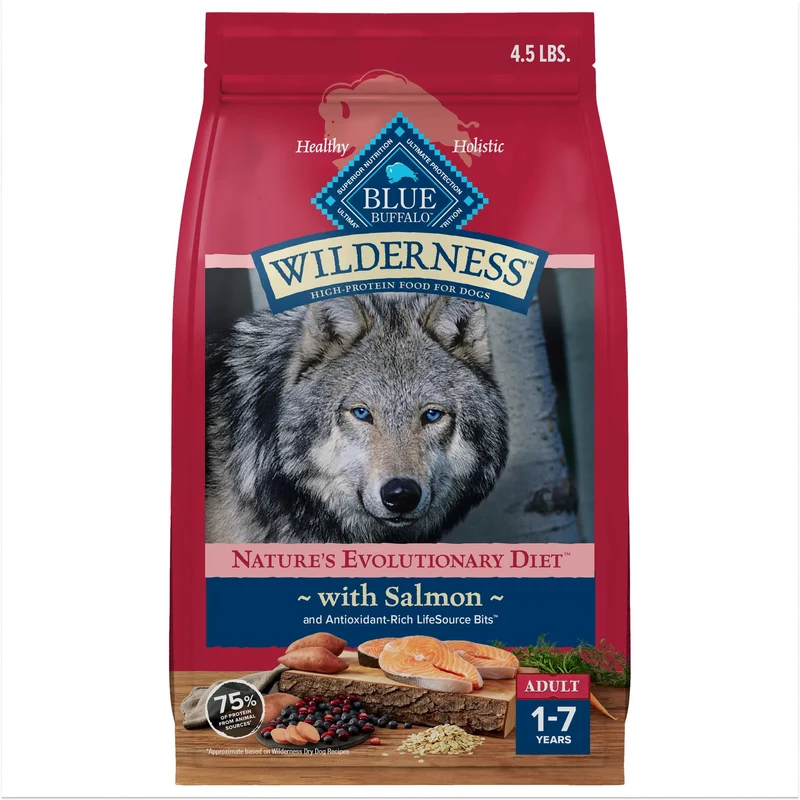 Blue Buffalo Wilderness – Croquettes Sèche Haute Protéine au Saumon pour Chiens Adultes (4,5 lb)