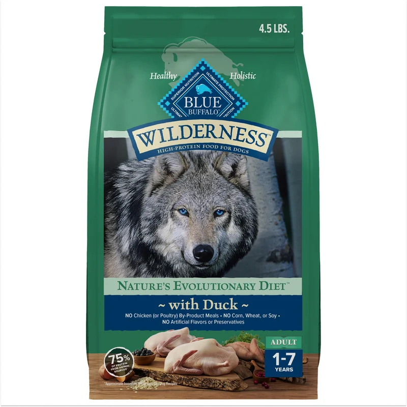 Blue Buffalo Wilderness – Croquettes au Canard, Protéines Élevées pour Chiens Adultes, 4,5 lb