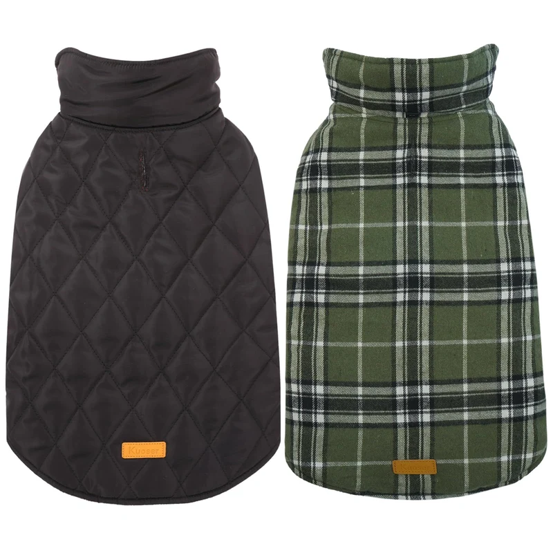 Kuoser Gilet Imperméable pour Chien — Version Réversible et Ajustable, Taille L, Vert