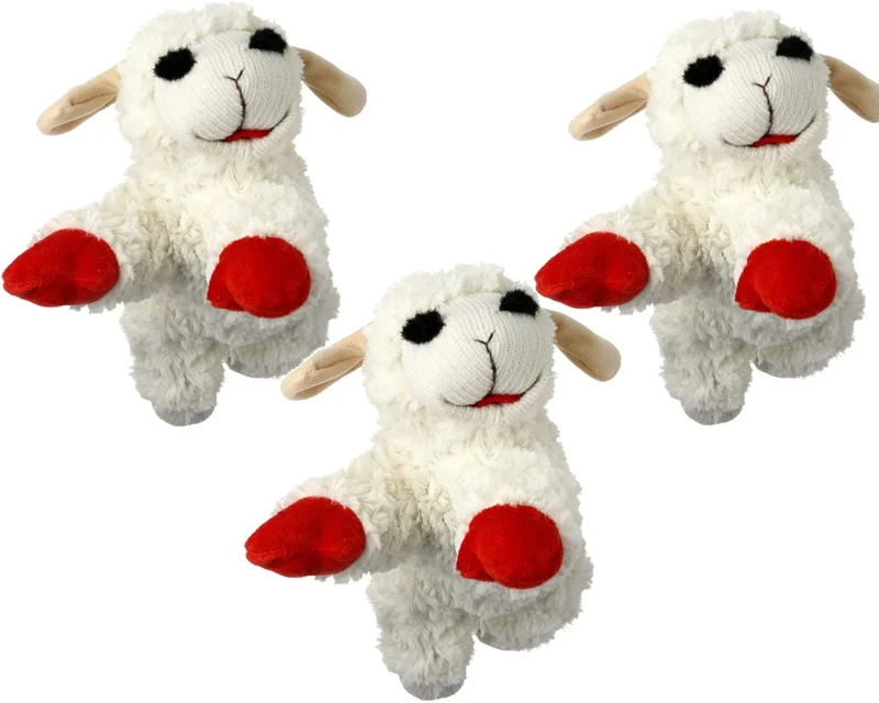 HDP Lambchop – Jouet peluche pour chien 10 pouces avec couineur, Lot de 3 – Blanc
