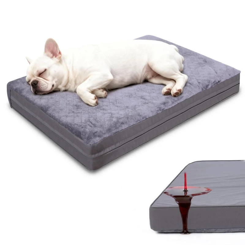 WAYIMPRESS Coussin de cage étanche pour chien — Couchage orthopédique 23x17, Gris