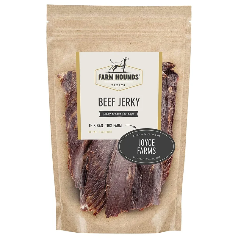 Farm Hounds - Jerky de Boeuf Premium pour Chiens - Naturel et Déshydraté - 100% Boeuf Élevé Humainement - Taille à casser - Sans Additifs - Fabriqué aux États-Unis - 3,5 oz - 1 Pack
