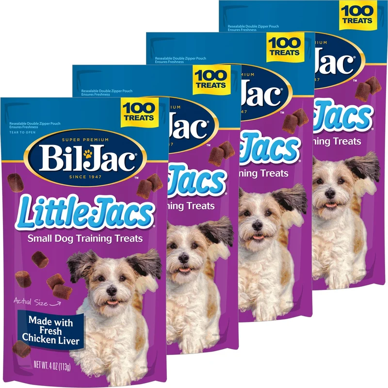 Bil-Jac Petites Friandises d'Entraînement pour Petits Chiens – Saveur Poulet et Foie, 4 oz (4-pack)