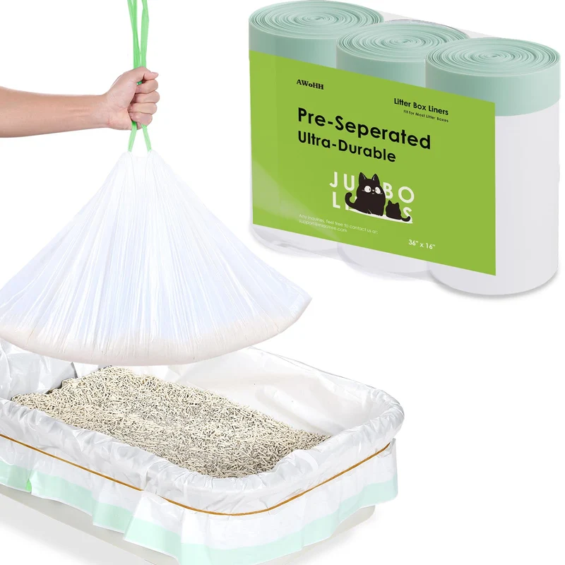 AWoHH Sacs Litière 42 – Grand/Jumbo 37x16 pouces, Résistants aux griffes, Sans déchirure, 70% Plastique Océan Recyclé