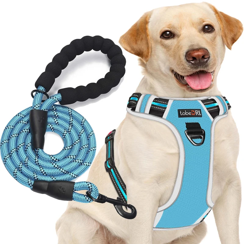 tobeDRI Harnais Chien Sans Tirage Réglable et Réfléchissant – Laisse 5 pieds Offerte